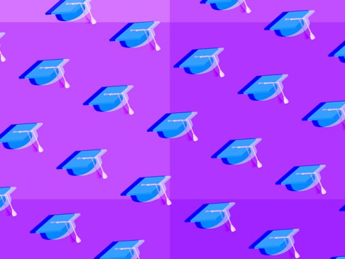 pattern of mortarboards against purple background