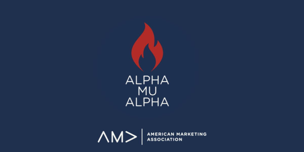 AMA's Honorary Society Alpha Mu Alpha Logo features a red flame over a navy blue background